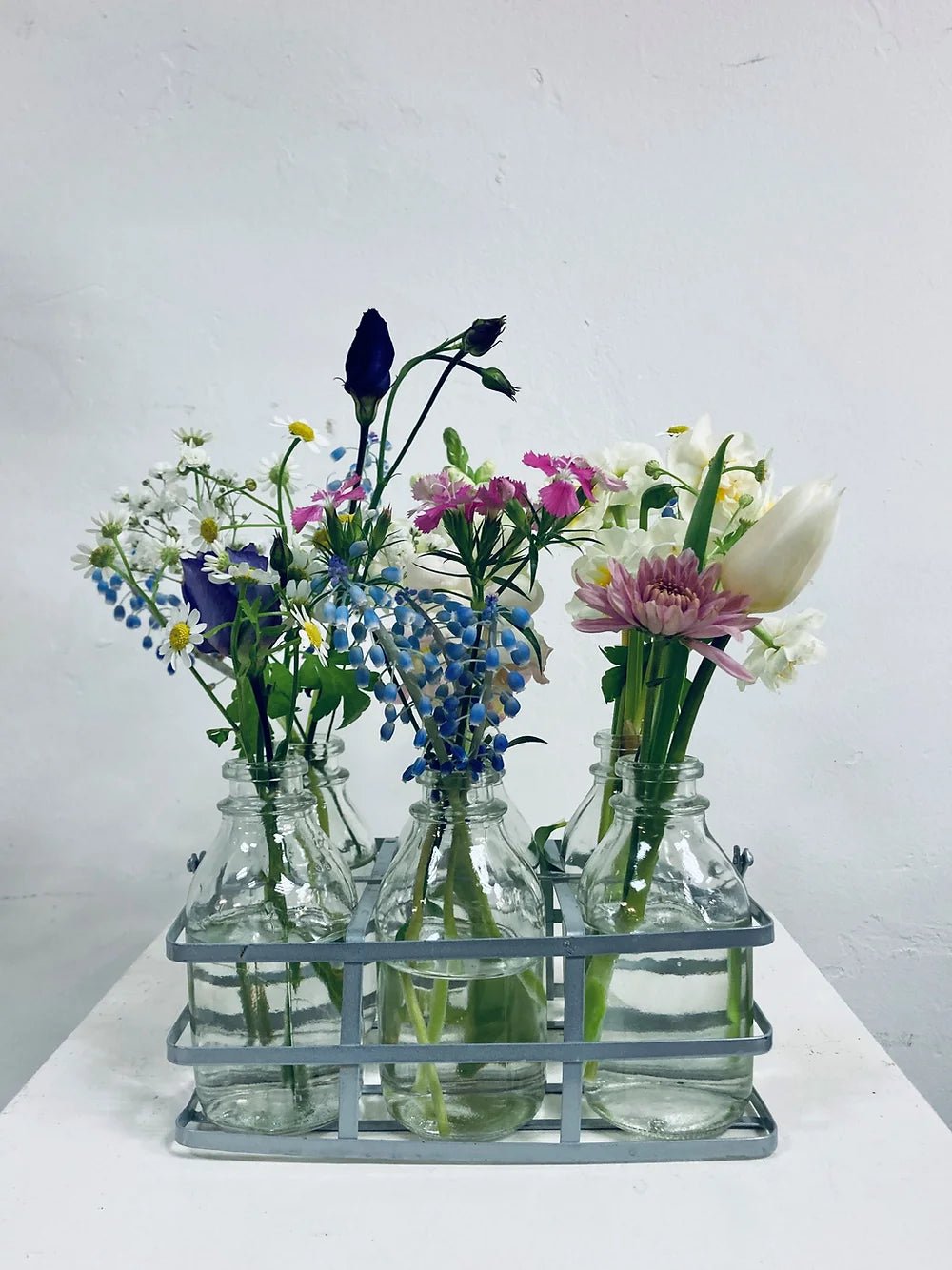 Milk Bottles With Mixed Flowers - Stables Flower Co